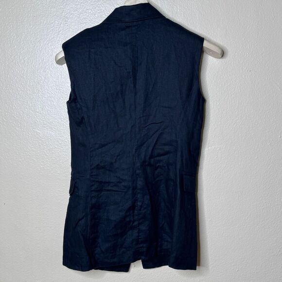 Mautaki Blazer Vest Women Small Black Sleeveless One Button Linen Shoulder Pads - Picture 9 of 9